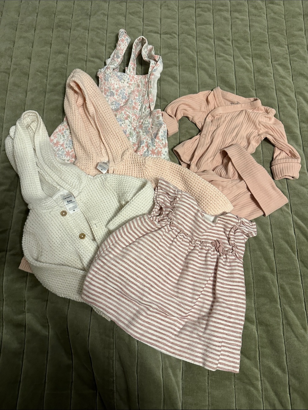 Lot of baby girl clothes, Zara Pink and White Striped Baby Dress, H&M and more.